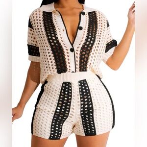 Stylish Crochet Knit Set in Black and Cream